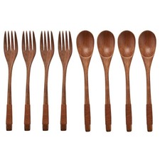 8 Pcs Wooden 9 inchJapanese Spoon Fork Set Kitchen Tableware Natural Wood4386