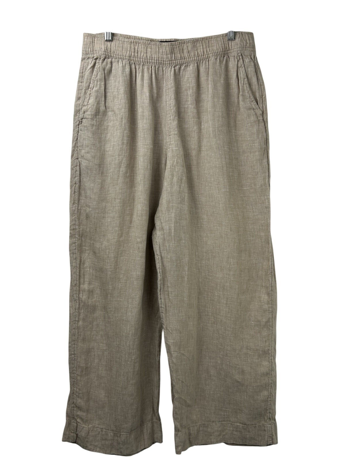 Tahari Pants Womens Size Large 100% Linen Wide Leg Pull On Hippie Comfort Beige