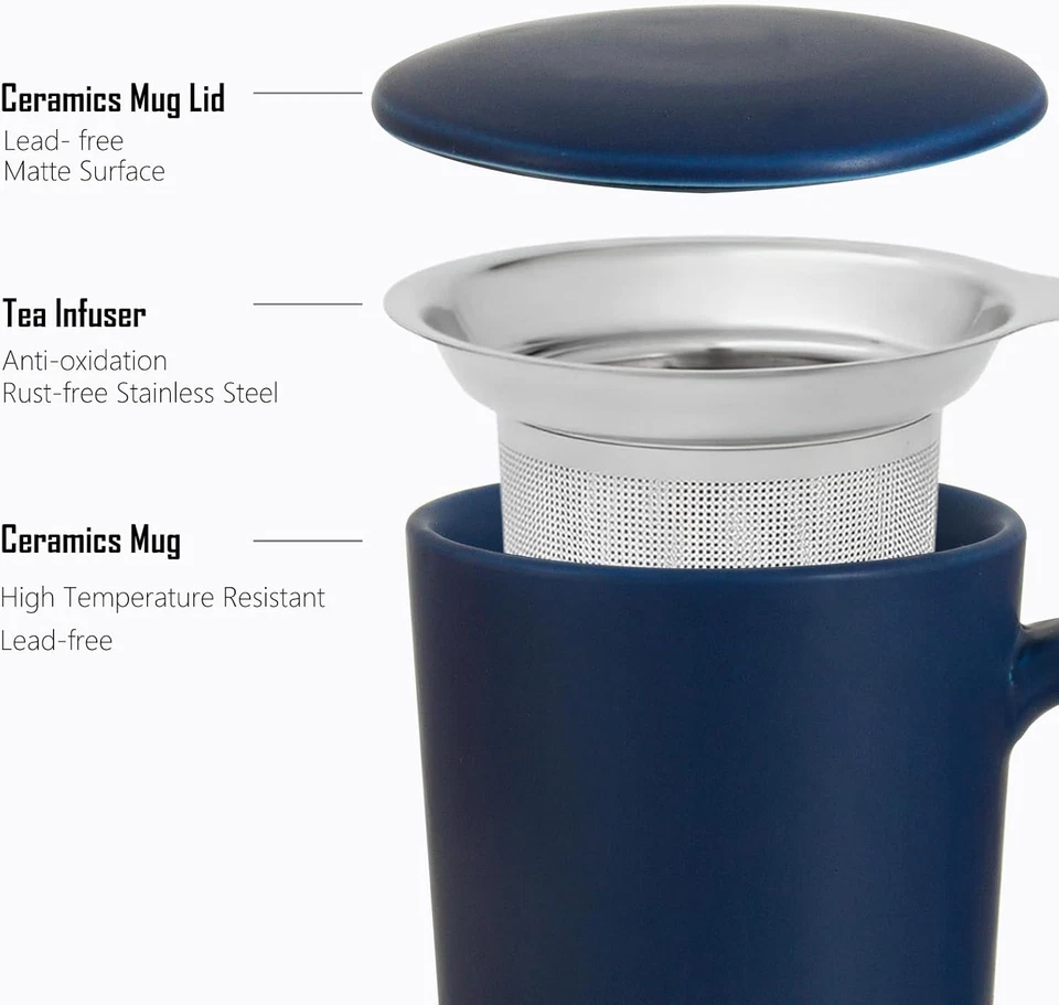 Taza de té con infusor y tapa, taza de té de 20 oz con mango, lavavajillas y microondas Foto 4 de 4