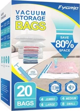 20 Pack Vacuum Storage Bags with Hand Pump, 4 Jumbo + 4 Large 20 Combo, Clear 