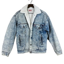 Vintage 80s Levi s USA Sherpa Denim Jean Trucker Jacket Blue Acid Wash Mens - S