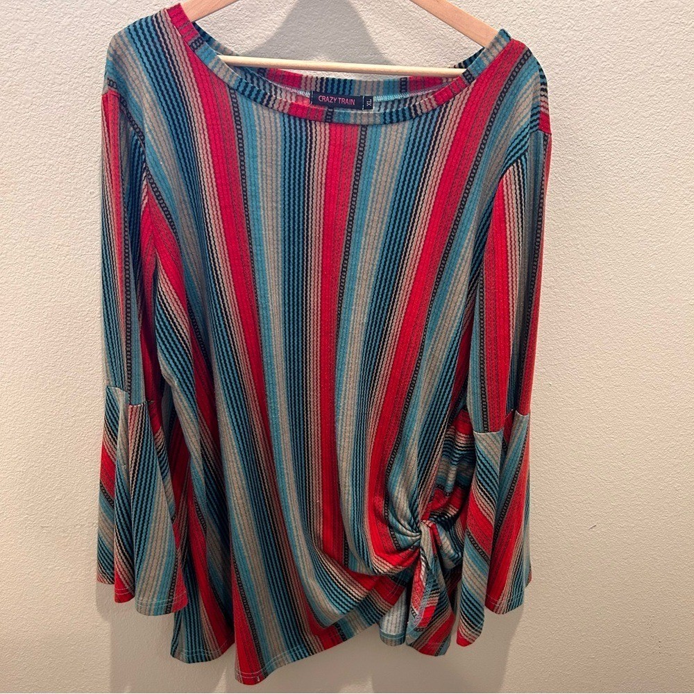 🌿Crazy Train Boho Striped Bell Sleeve Blouse XL - Multicolor Western Boho Top