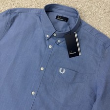 Image of BNWT Fred Perry Long Sleeve Oxford Shirt Mid Blue Men’s Size XL Mod 60s Ska
