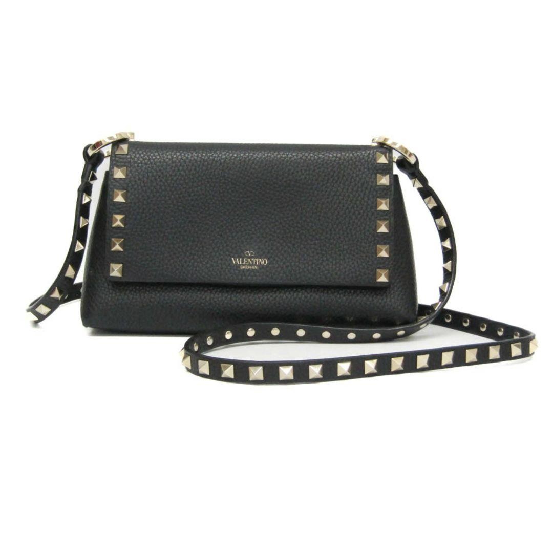 VALENTINO Women Rockstud Mini Shoulder bag Leather Black Gold from japan