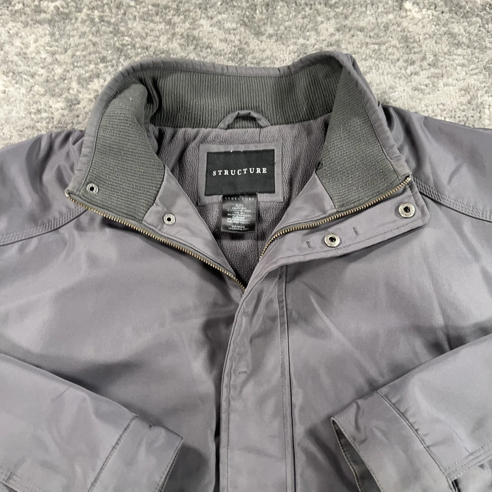 VTG Structure Jacket Mens XL Gray Full Zip Windbreaker Coat Fleece Lined Pockets - Image 2 of 4