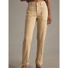 Pilcro Wanderer Mid Rise Relaxed Leg Jeans Antique Ivory Patch Pocket Size 26