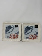 2 Effetti Square Side Salad Plates Crab Italy Nautical Reef starfish NEW VHTF
