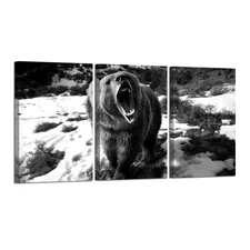 Bear Wall Art Black and White Bear Painting Animal Picture Art Print Framed f...