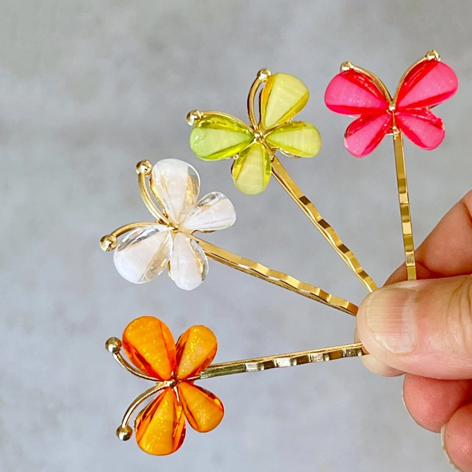 Rhinestone Butterfly Hair Pins Womens Decorative Bobby Pin Pink Orange Aesthetic - Image 4 of 4