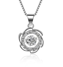 Dancing Love Cubic Zirconia CZ Sterling Silver Halo Pendant Necklace Gift Box A8