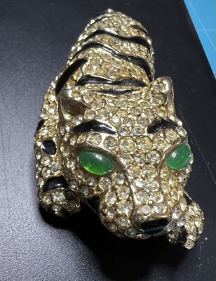 VTG  CINER Leopard  /  Tiger  Brooch Enamel Gold Plated Rhinestone 