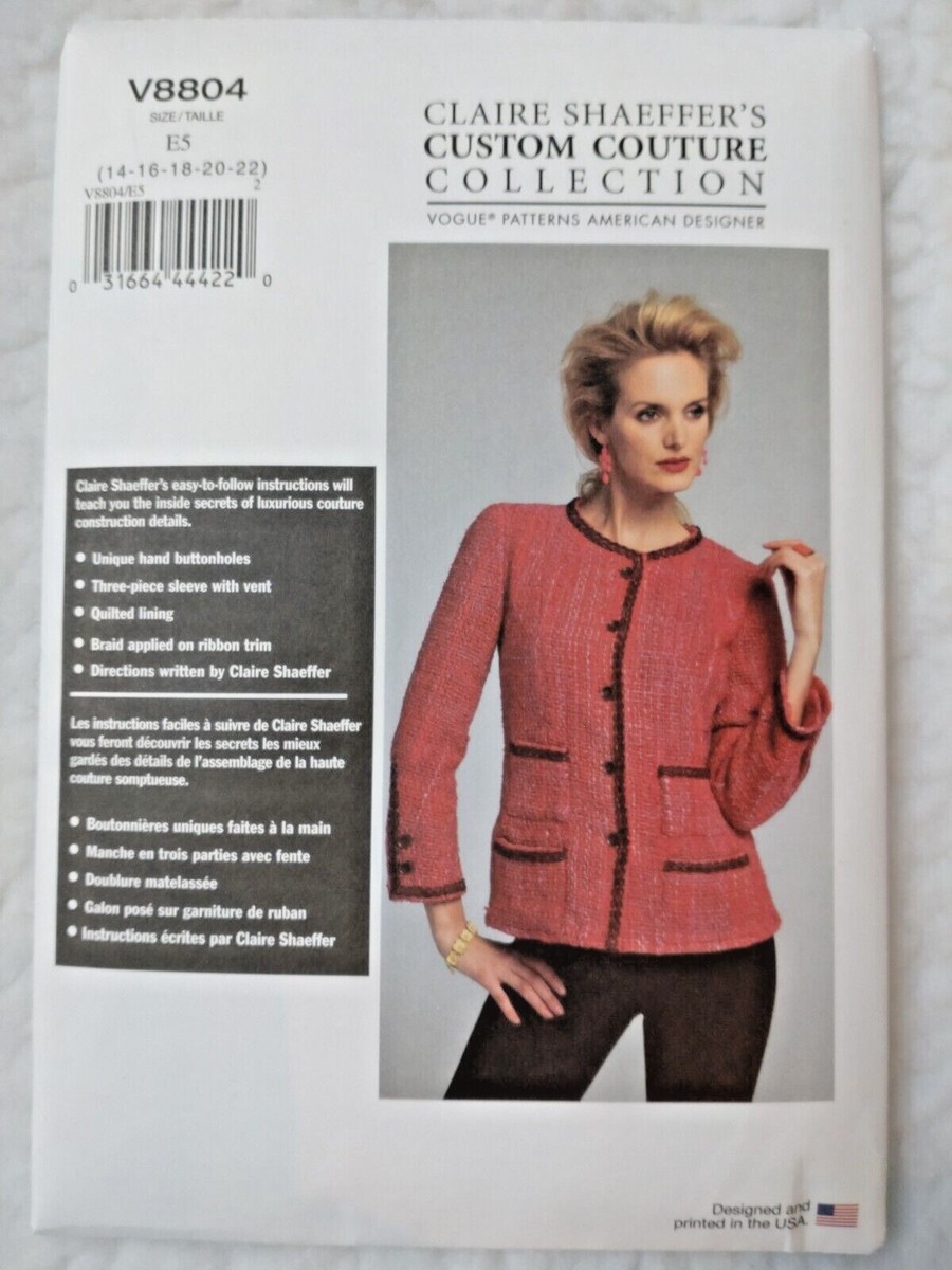 OOP Vogue V8804 CLAIRE SHAEFFERS Custom Couture Jacket