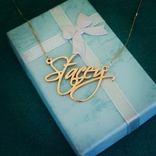 PERSONALIED 18K GOLD PLATED NAME PLATE NECKLACE ANY NAME  Fancy Font US SELLER