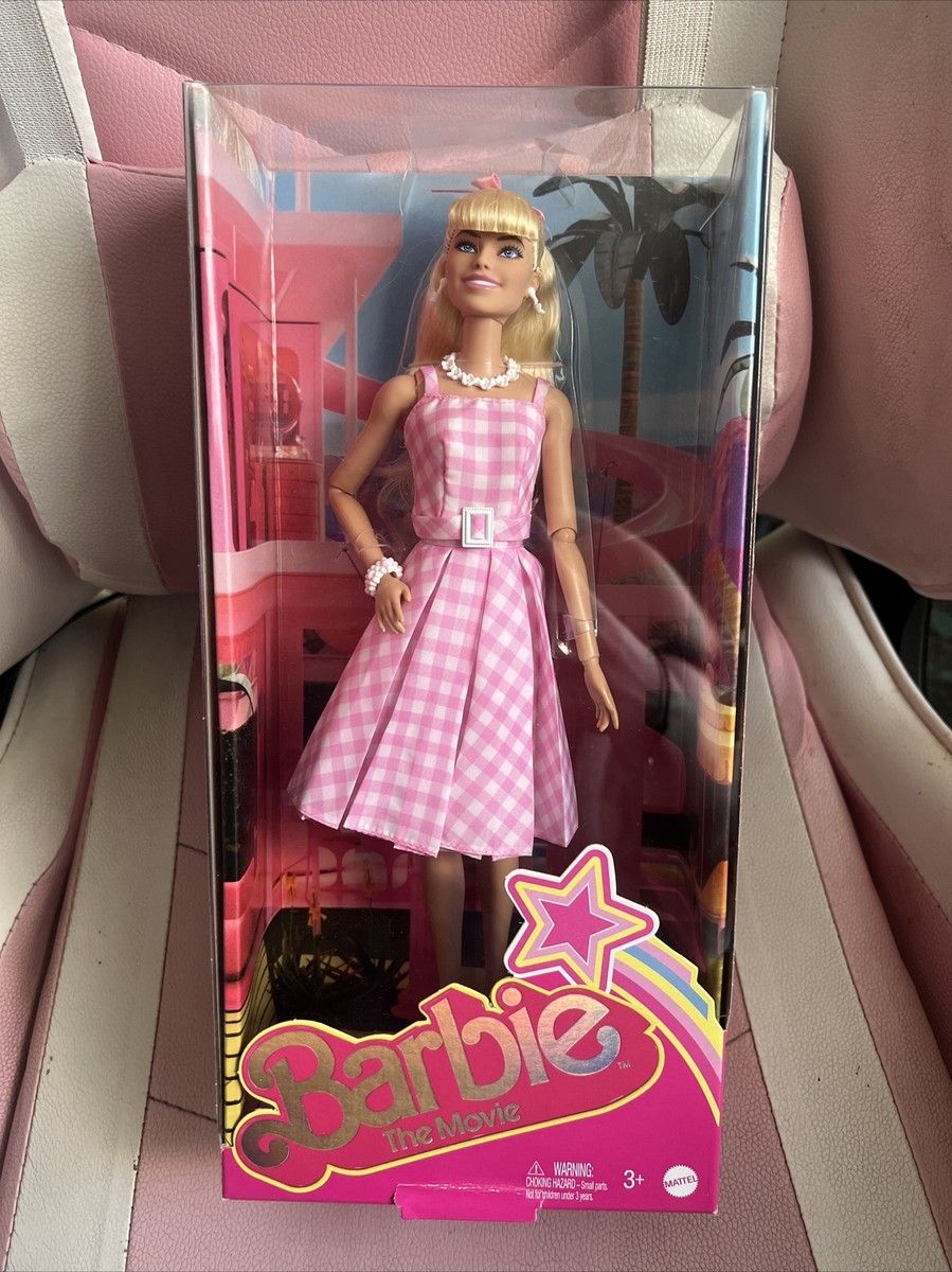 Barbie The Movie Doll Margot Robbie Pink Gingham Dress Mattel