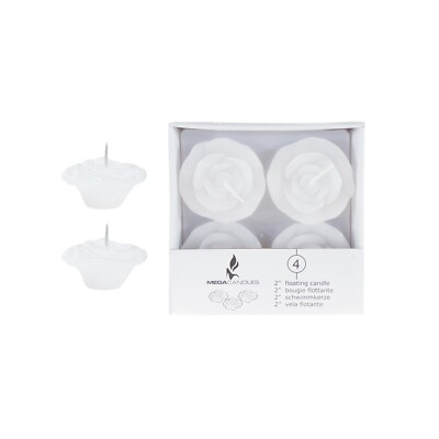 Mega Candles - Unscented 2'' Floating Flower Candles - White, Set of 4