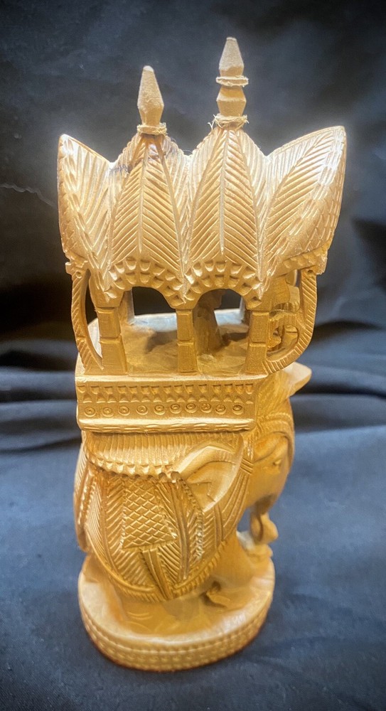 Hand Carved Wood Royal Elephant Figurine 5 3/4” Tall