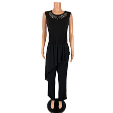Susan Graver Liquid Knit Jumpsuit with Chiffon-Black-2X A387793 NEW