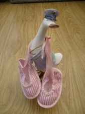 Girl's 3-6 months pink striped handmade material shoes with ribbon ties