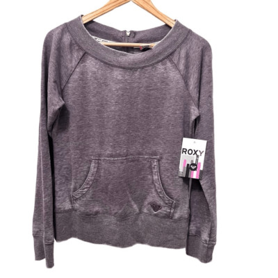NWT Y2K Roxy Heather Gray Purple Cotton Back Zip Boatneck Sweatshirt Size Large