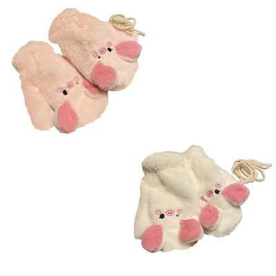 Girls Thicken Mitten with String Plush Gloves Mitts for Cold Weather Keep Warm