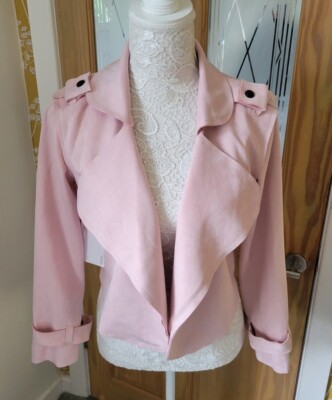 Ladies Womens Golddigga Faux Suede Blush Cropped Trench