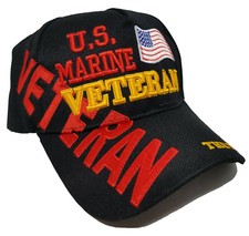 Marine Veteran Baseball Cap, Black Hat with American Flag