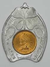 Pan-American Expo Buffalo, NY Good Luck Encased 1901 Indian Head 1¢ Ch Red UNC