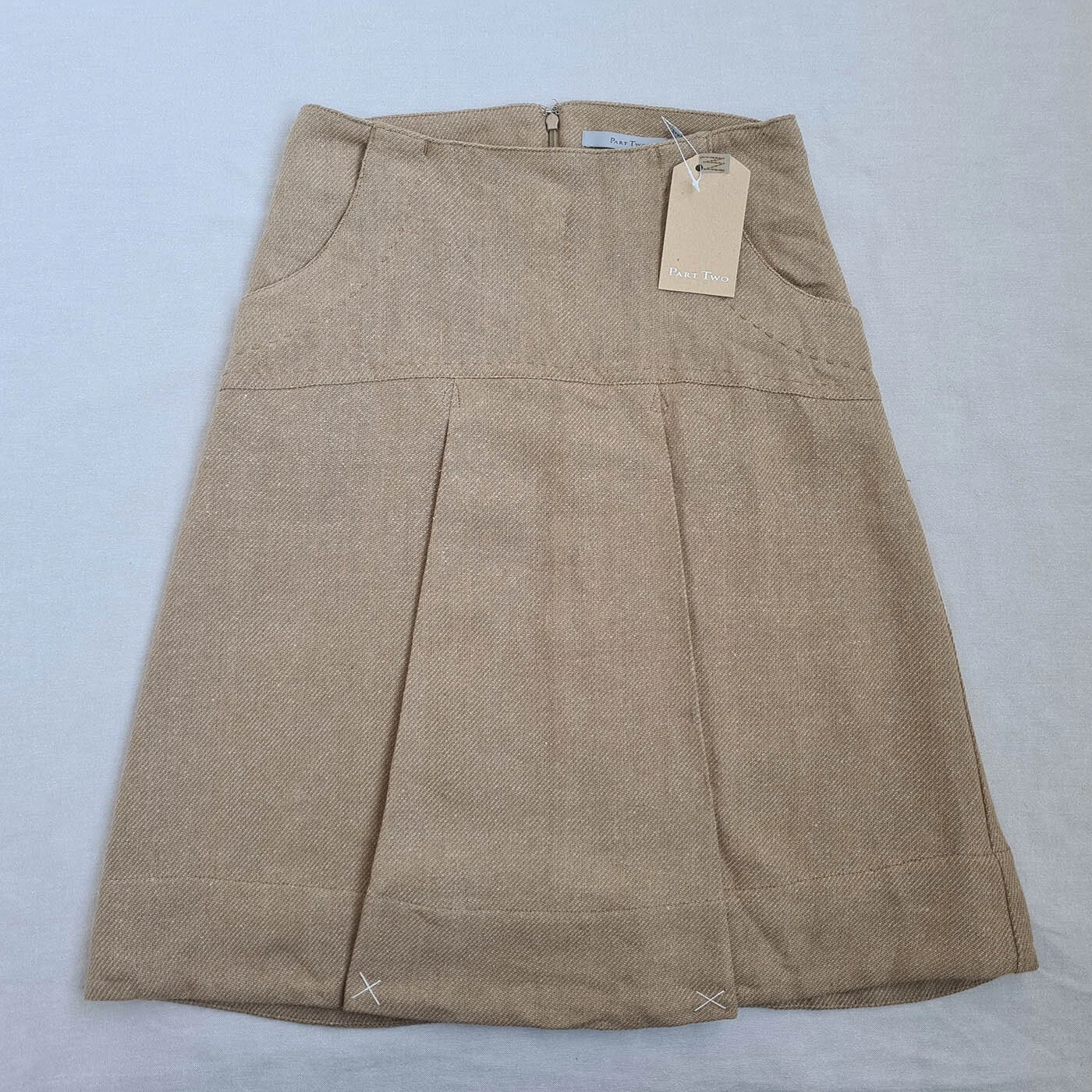 BNWT Part Two Womens 100% Linen A-Line Skirt Size US4 UK6 EU32 W28 Lined Brown