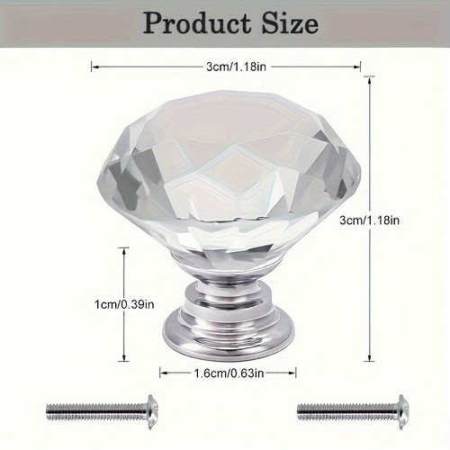 Diamond Shape Crystal Glass Cabinet Knobs Drawer Kitchen Dresser Handle Pull Lot - Picture 14 of 14