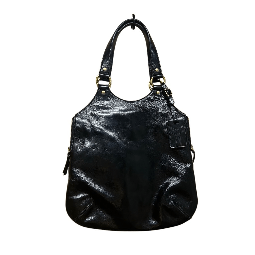 Borsa a mano Yves Saint Laurent Tribute in pelle verniciata nera tote borsetta YSL