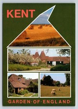 Kent Garden of England Postcard Oast Houses Hay Bales Sheep Orchard