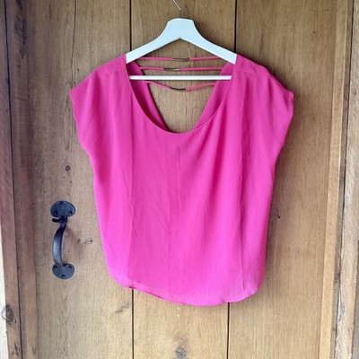 Chiffon Träger Rücken Bluse Hot Pink Lockere Passform Boho Sommer Party Top Größe Small