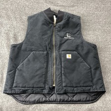 Vintage Carhartt Black Vest Mens XL Quilt Lined Canvas Full Zip Workwear V01 BLK