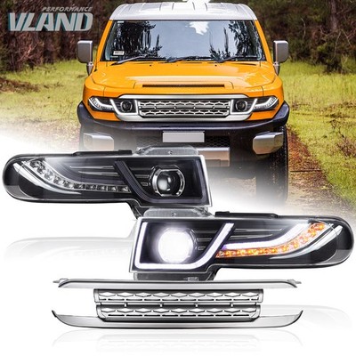 VLAND Projector Headlights Assembly+Silver Grille For 2007-15 Toyota FJ Cruiser