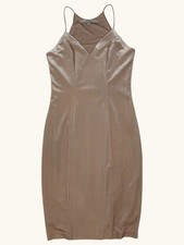 Guess Los Angeles Womens Velvet Bodycon Dress Champagne Taupe V-Neck Midi XS