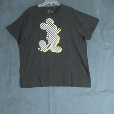 Disney T-Shirt Womens XXL Black Checkered Mickey Mouse Racer Short Sleeve Tee