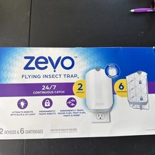 Zevo Flying Insect Trap Starter Kit ~ 2 Devices + 6 Cartridges