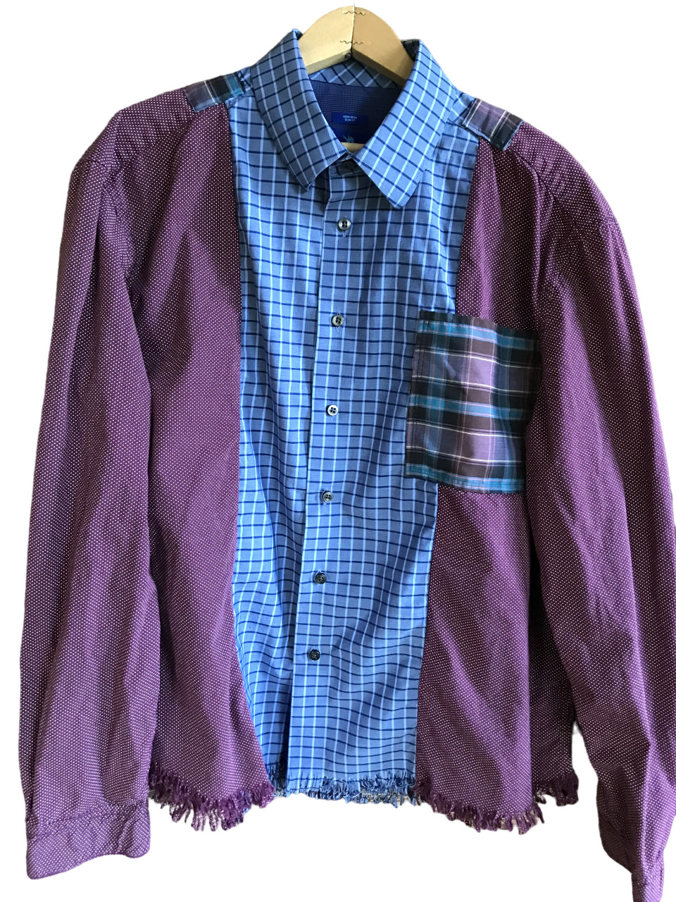 Upcycled Patchwork Button-Down Shirt: Boho Blue P… - image 13