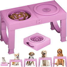 Slow Feeder Dog Bowl Elevated Food and Water Bowl Stand for Large Medium Sized D