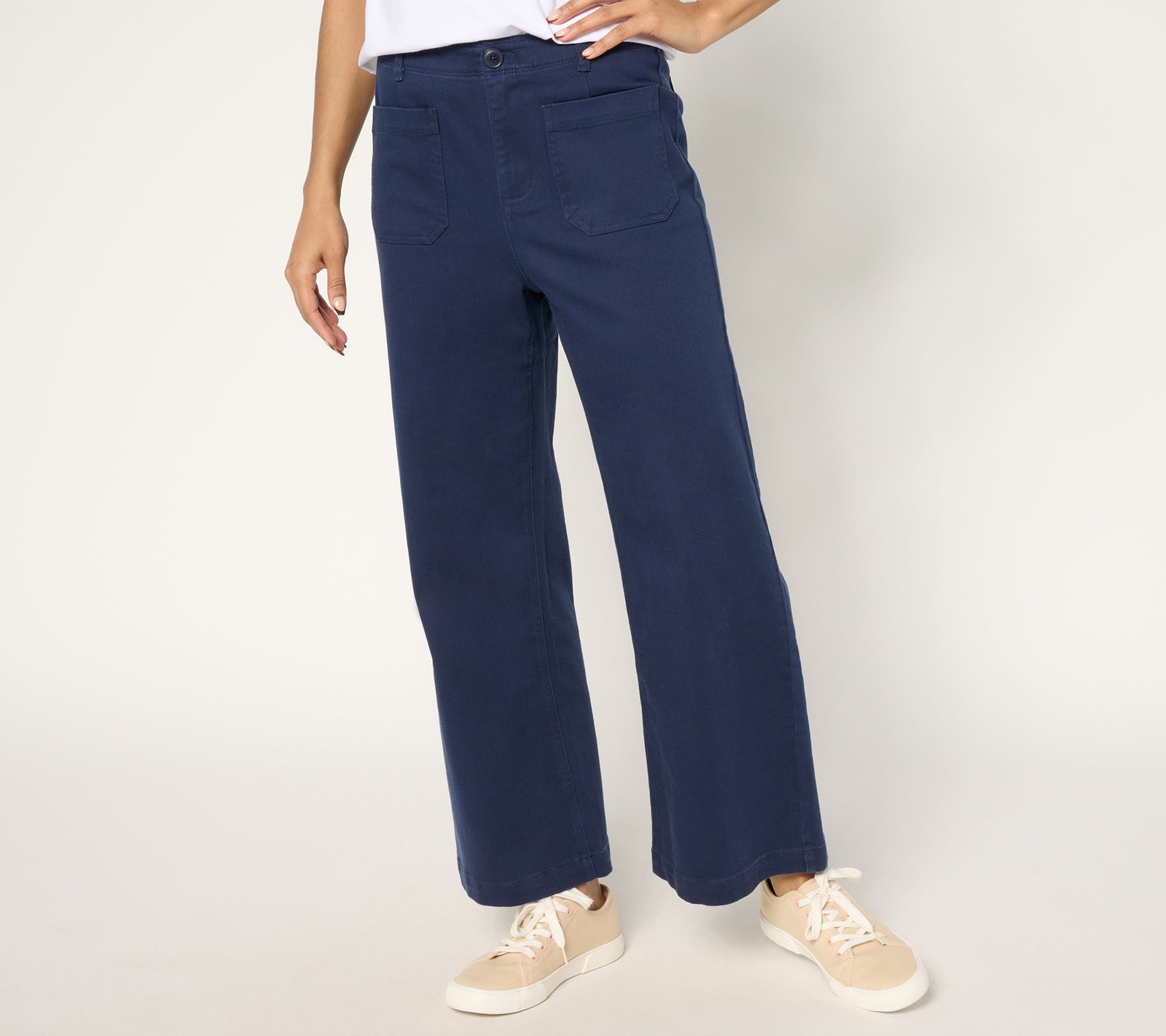Studio Park Women's Petite Pants 8P Stretch Twill Wide Leg Pant Blue A676840