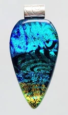 Handcrafted Fused Glass Oval Pendant Layers of Dichroic