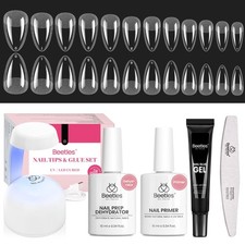 Beetles Gel Nail Kit Short Almond, with Dehydrator and Primer, 576Pcs Clear
