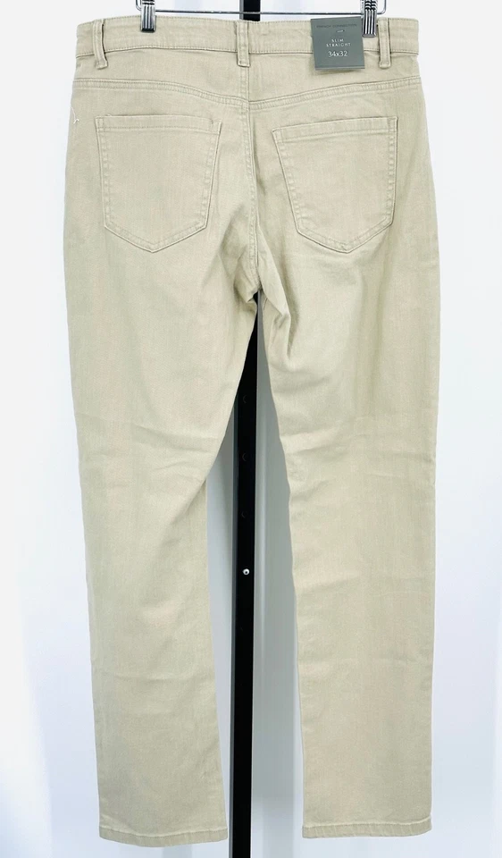 Pantalones de mezclilla para hombre FRENCH CONNECTION 34x32 beige piedra ajustados rectos 5 bolsillos nuevos con etiquetas Foto 3 de 4