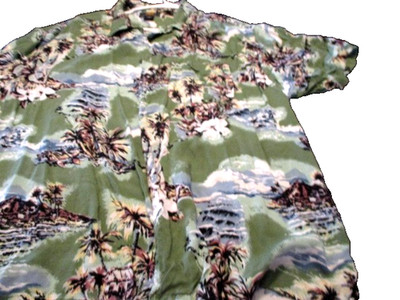 ROUTE 66 ORIGINAL CLOTHING BUTTON UP MEN'S SHIRT WITH PALM TREES, SZ XL GREEN