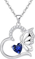 Halskette Damen Silber 925 Geburtsstein AnhäNger Schmetterling Schmuck Geschenk