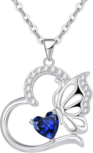Halskette Damen Silber 925 Geburtsstein AnhäNger Schmetterling Schmuck Geschenk-image