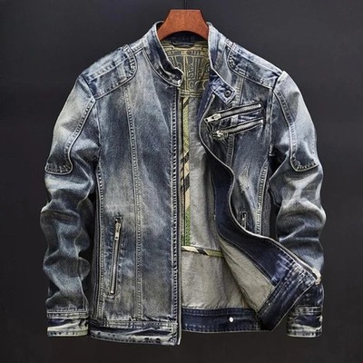 New Luxury Men's Denim Jacket Zip Casual Trendy High Street Designer Jean Coat