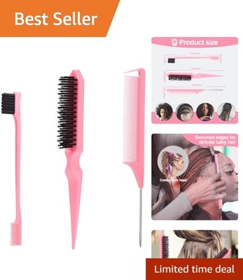 Essential Hair Styling Kit: 3-in-1 Bristle Brush, Rat Tail Comb & Edge Brush