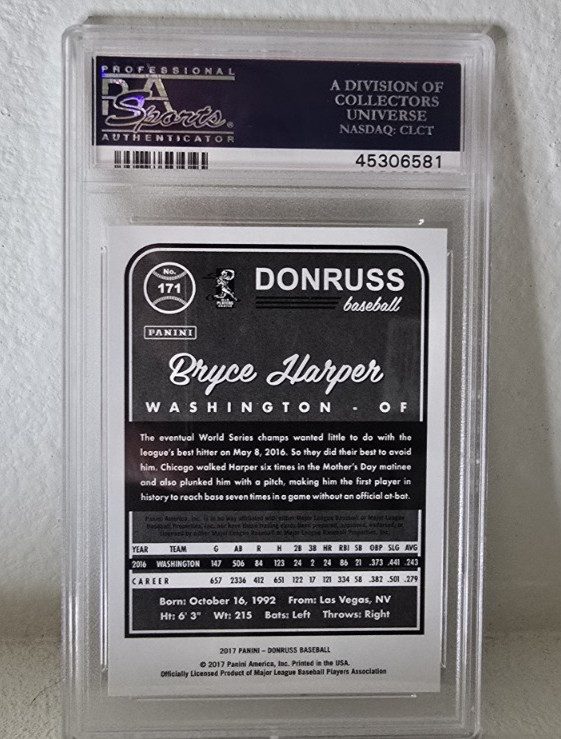 Bryce Harper 2017 Panini Donruss #171 Graded GEM MINT PSA 10 Phillies view 2