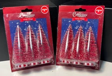 Cobblestone Corners Village 3 Piece Red Candy Cane Swirl Base Trees Lot of 2